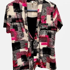 Notations Pink and Black Patterned Blouse